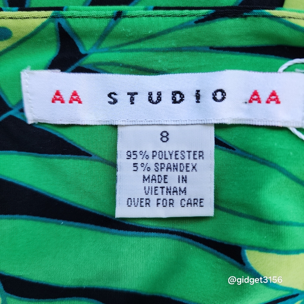 GREEN TROPICAL SLEEVELESS MAXI DRESS WITH RUCHED WAIST BY AA STUDIO - SIZE 8 EUC - Picture 5 of 7